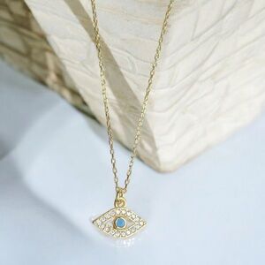 Gold Vermeil CZ Evil Eye Stone Necklace